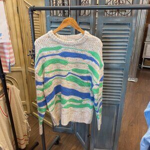 New In Overized Blue & Green Multi Color Casual Knit Sweater Top
